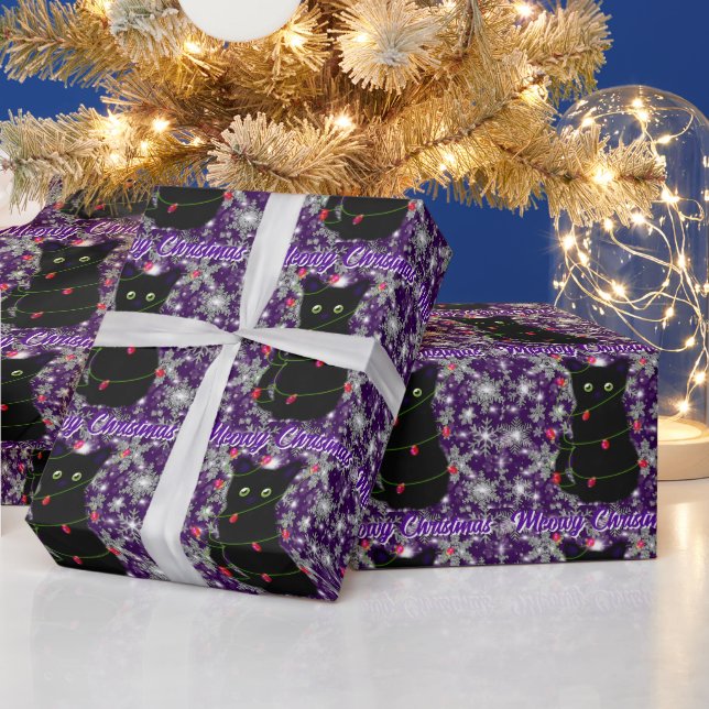 Papier Cadeau Cute Black cat Meowy Christmas  (Vacances)