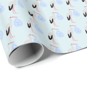 Papier Cadeau Cute Blue Baby Boy Stork