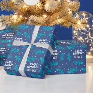Papier Cadeau Cute Blue Lizard Gecko Enfant Joyeux anniversaire
