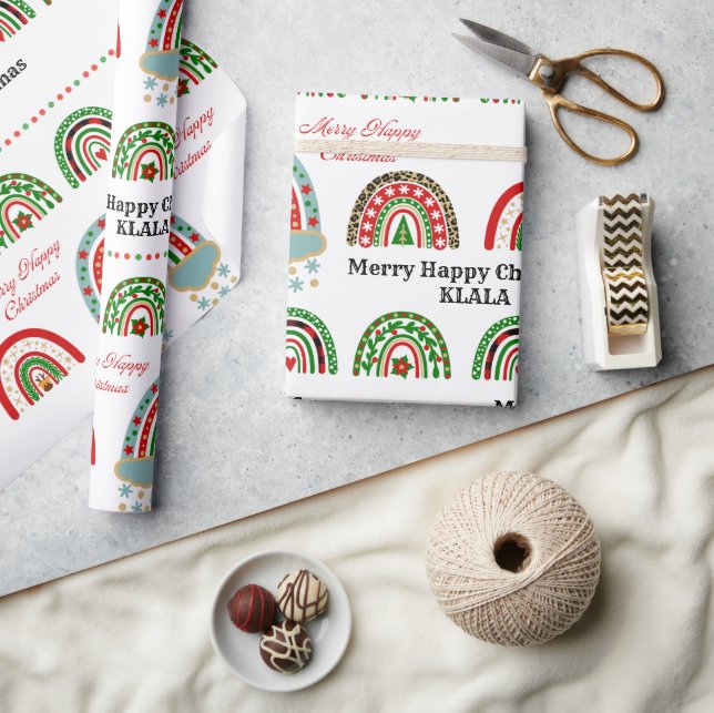 Papier Cadeau Cute Boho Christmas Rainbow Plaid Leopard Holiday (Artisanat)