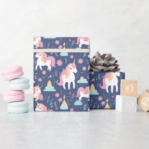 Papier Cadeau Cute Boho Unicorn arc-en-ciel nuages bleu rose