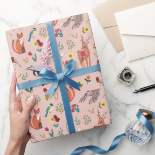 Papier Cadeau Cute Bois Animaux Baby shower rose