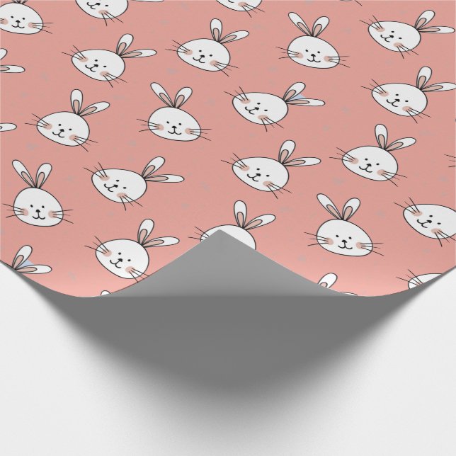 Papier Cadeau Cute Bunnies Motif sur Blush Pink (Coin)