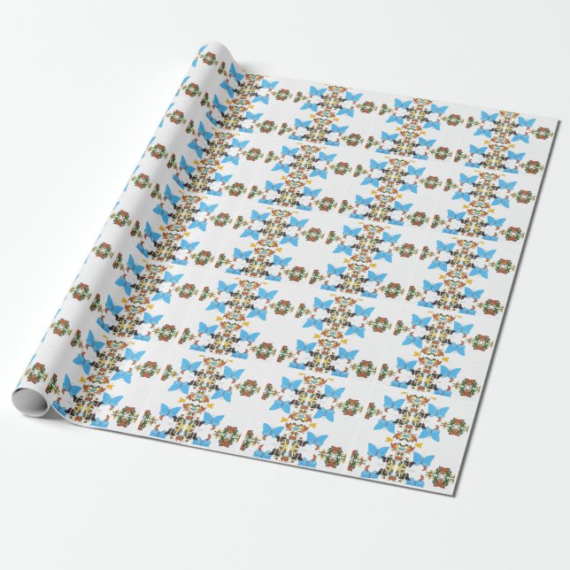 Papier Cadeau Cute Butterfly Collage 24lb poids de texte lin (Déroulé)