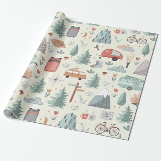 Papier Cadeau Cute Camping, Randonnée, Ourdoors et le thème de l
