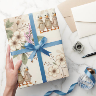 Papier Cadeau Cute Canards Avec Floral