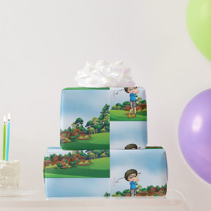 Papier Cadeau Cute Cartoon Boy Golf Fun Golf Amusant Golf Lover 
