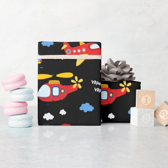 Papier Cadeau Cute Cartoon Vehicles Pattern  (Baby Shower)