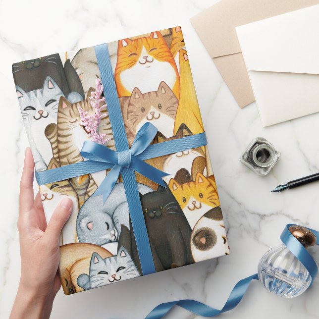 Papier Cadeau Cute Cat Crowd Wrapping Paper for Cat Lovers (Cute Cat Crowd Wrapping Paper for Cat Lovers)