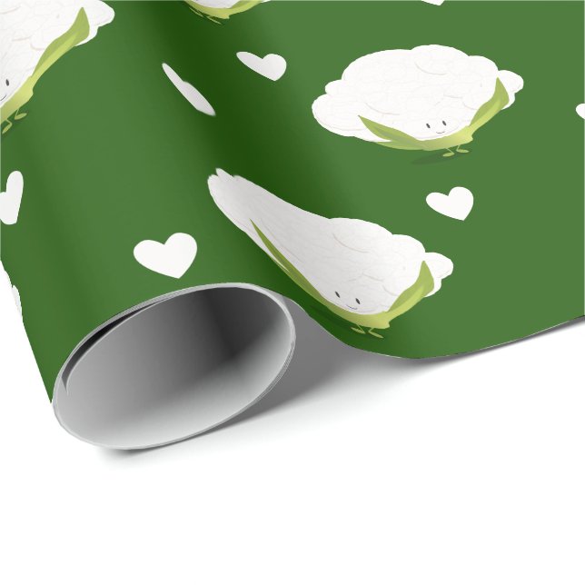 Papier Cadeau Cute Cauliflower Heart Cuisine végétale (Coin rond)