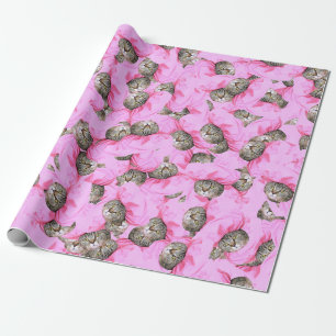 Papier Cadeau Cute Chat dans un papier Motif Casquette rose