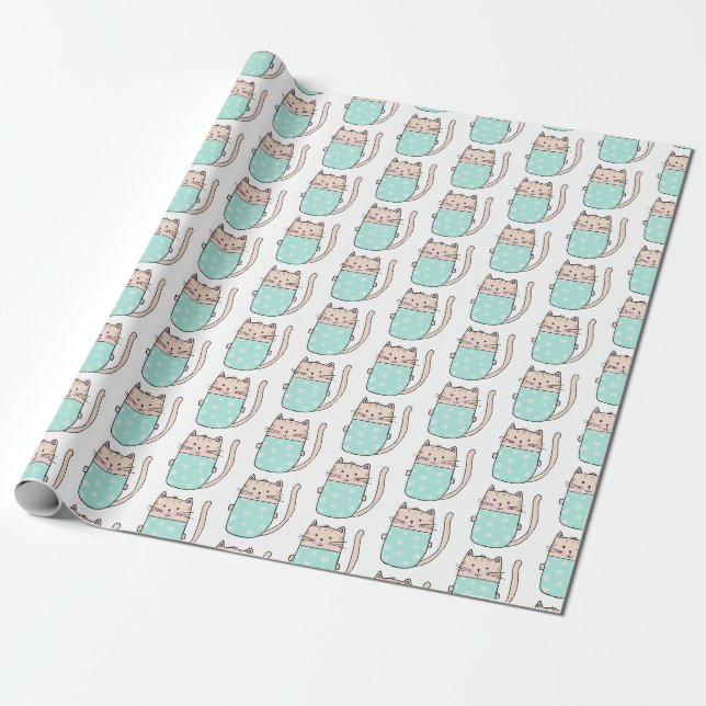 Papier Cadeau Cute Chat Filles Motifs Anniversaire (Déroulé)