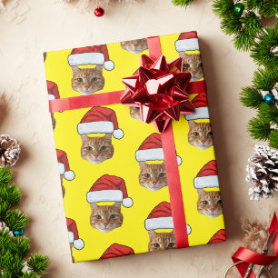 Papier Cadeau Cute chat Santa Hat Noël de la chatte à visage p