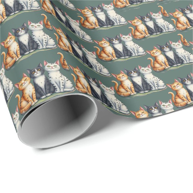 Papier Cadeau Cute Chats Chatons Chatons À L'Air Heureux (Coin rond)