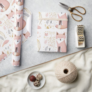 Papier Cadeau Cute Chic Boho Pastel Blush Grey Gold Fox