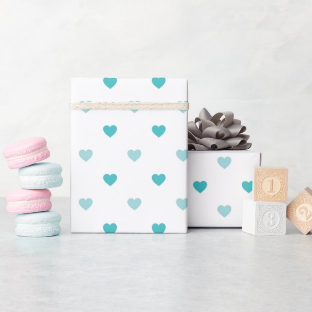 Papier Cadeau Cute Chic Turquoise Turquoise Coeurs Blancs (Baby Shower)