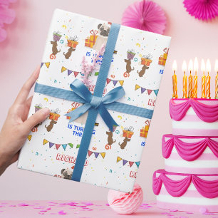 Papier Cadeau Cute Chien Chiot Puppy Theme Fête d'Anniversaire d