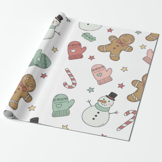 Papier Cadeau Cute Christmas Seamless Pattern Wrapping Paper – G (Déroulé)
