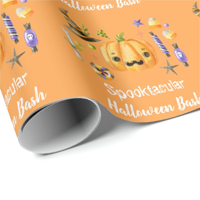 Papier Cadeau Cute Citrouille Spooktacular Halloween Bash Orange (Coin rond)
