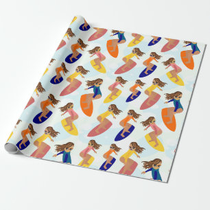 Papier Cadeau Cute Colorée Rétro Surfer Girl Motif d'été