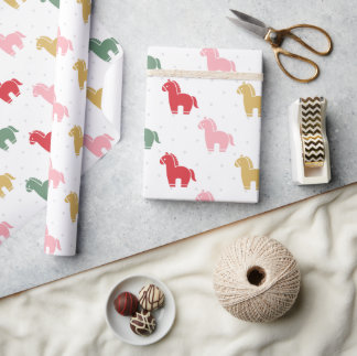 Papier Cadeau Cute Colorful Horses Dots Pattern 2026