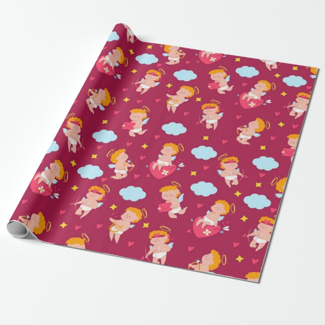 Papier Cadeau Cute Cupid Valentines Motif (Déroulé)