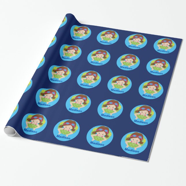 Papier Cadeau Cute Custom Swim Girl (Déroulé)