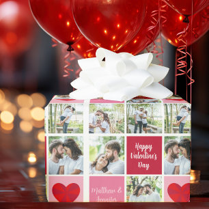Papier Cadeau Cute Custom Valentines Day Couple Photo Collage