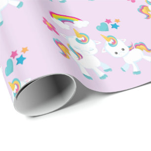 Papier Cadeau Cute Dancing Unicorns Magique Arc-en-ciel Motif