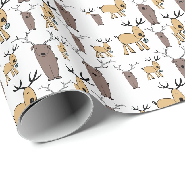 Papier Cadeau Cute Deer Buck Bull Elk Main Dray Baby Nursery (Coin rond)