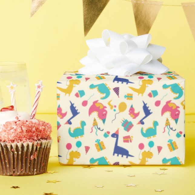 Papier Cadeau Cute Dinosaur Trois Rex Anniversaire de enfant Mot (Fête d'anniversaire)