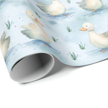 Cute Duck Pond Baby Boy Pattern,Watercolor Nursery