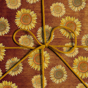 Papier Cadeau Cute Elegant Boho Farmhouse Bois Tournesol Rustiqu