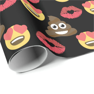 Papier Cadeau Cute Emoji en amour, Poop emoji & baisers