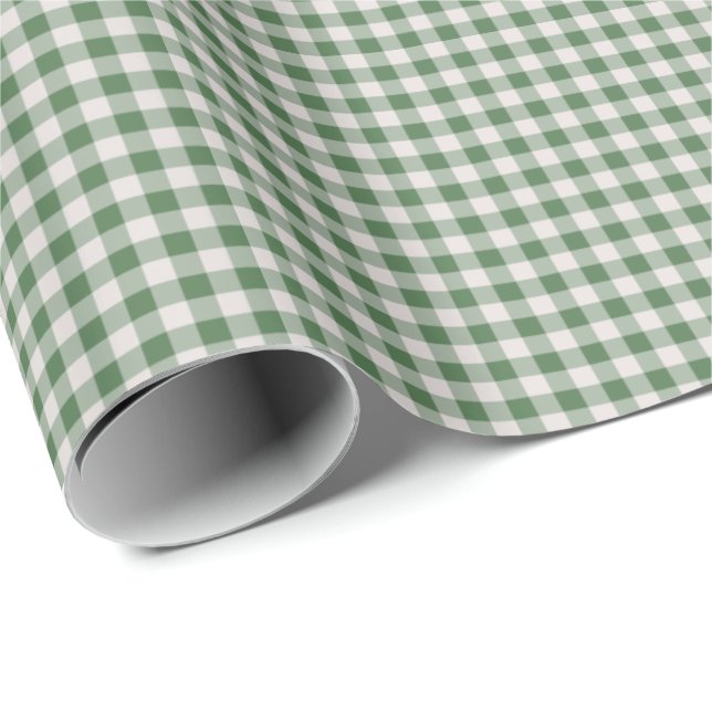 Papier Cadeau Cute En vichy rétro Motif | Vert hiver (Coin rond)