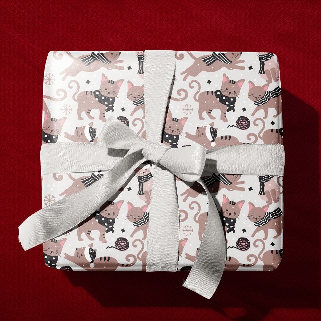 Papier Cadeau Cute Festive Chat Motif de Noël (Créateur téléchargé)