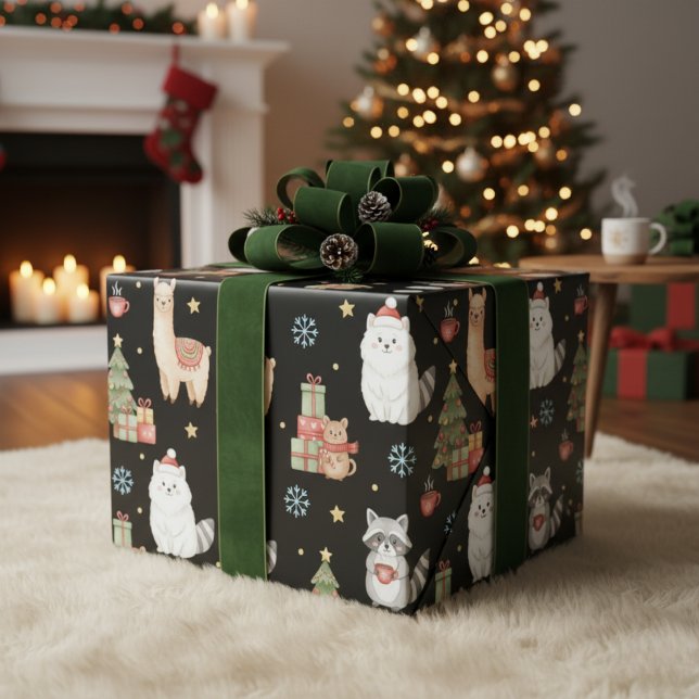 Papier Cadeau Cute Festive Woodland Animals & Llama Christmas (Wrap your gifts in cozy, adorable cheer.)