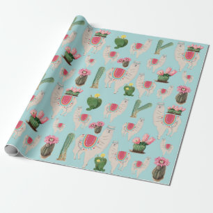 Papier Cadeau Cute Fiesta Llama & Cactus Motif