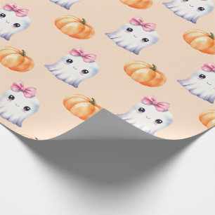 Papier Cadeau Cute Fille Fantôme Citrouille Aquarelle rose Hallo