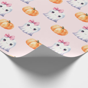 Papier Cadeau Cute Fille Fantôme Citrouille Aquarelle rose Hallo