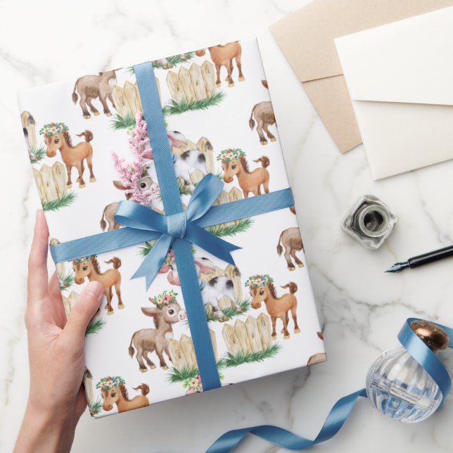 Papier Cadeau Cute Floral Animaux de ferme Enveloppement Papier (Cadeaux)