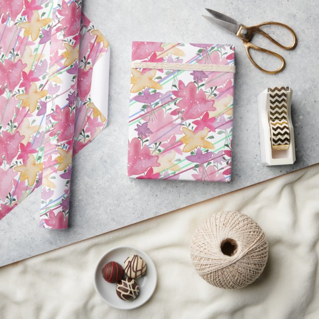 Papier Cadeau Cute Floral Printemps Pays Thème Aquarelle Art (Artisanat)