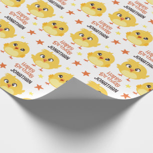 Papier Cadeau Cute Fluffy Chick Jaune Anniversaire de enfant