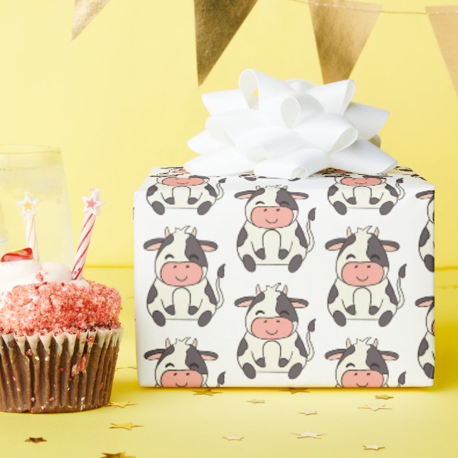 Papier Cadeau Cute Friendly Vache ferme animal (Fête d'anniversaire)