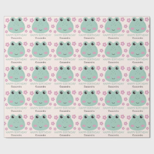 Papier Cadeau Cute Frog Face Nom Anniversaire de enfant
