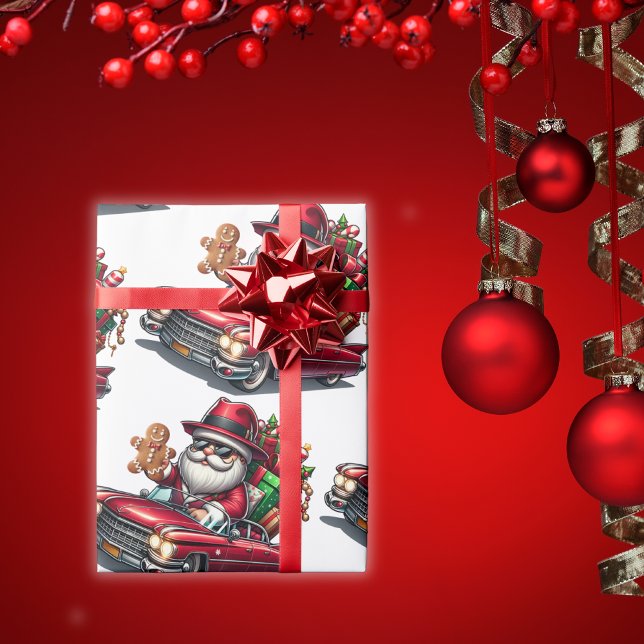 Papier Cadeau Cute Gangster Père Noël à Cadillac | (Créateur téléchargé)