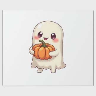 Papier Cadeau Cute Ghost with Pumpkin � Funny Halloween