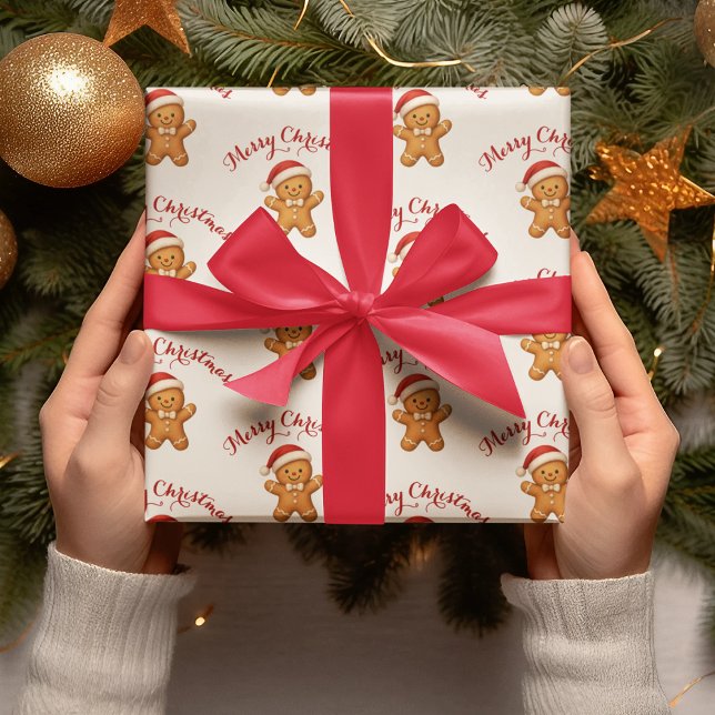 Papier Cadeau Cute Gingerbread Man with Santa Hat -  (Créateur téléchargé)