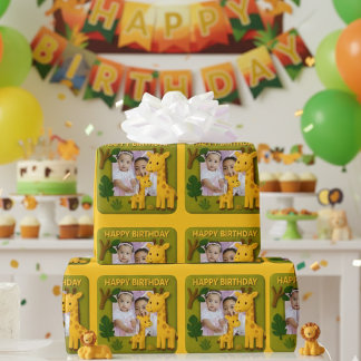 Papier Cadeau Cute Giraffe Anniversaire Photo personnalisable