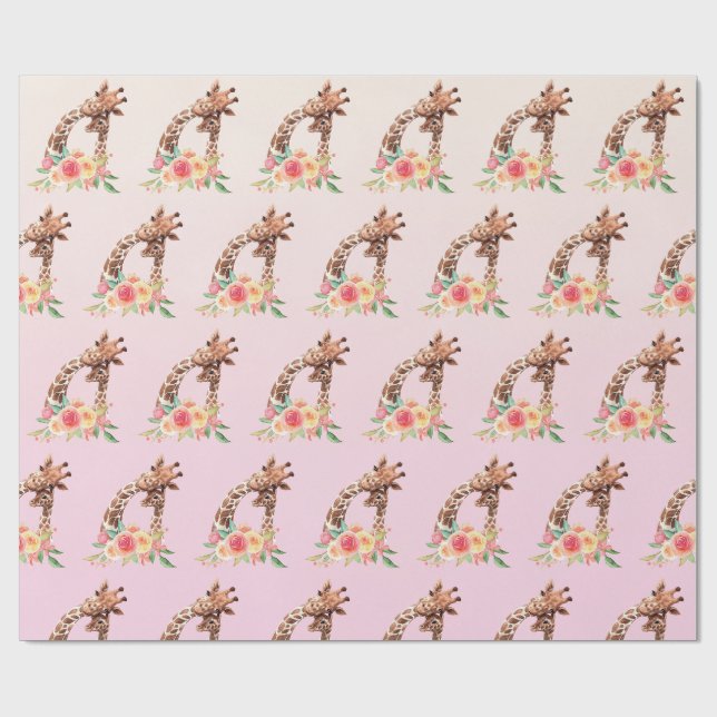 Papier Cadeau Cute Giraffe Aquarelle Maman & Bébé (Plat)